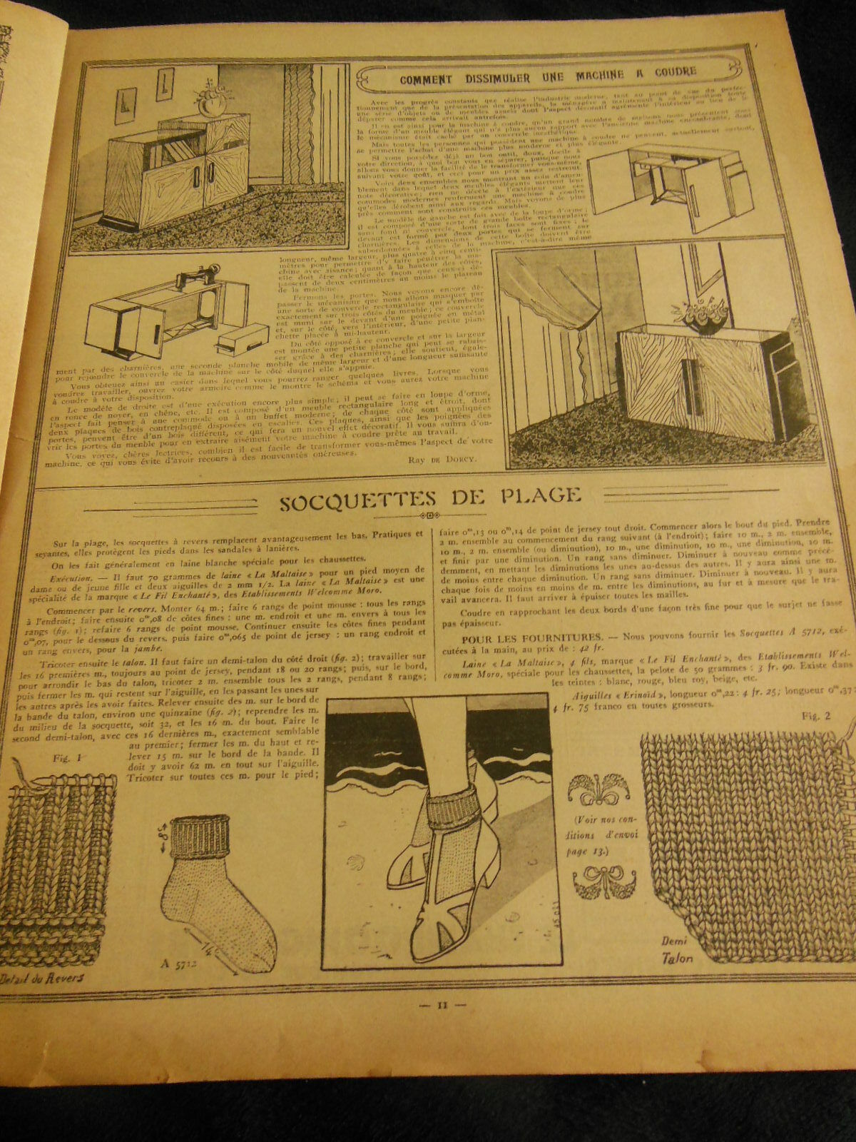 Mon ouvrage 1933 n°250 aube en filet d'Art, pochettes brodées liserons
