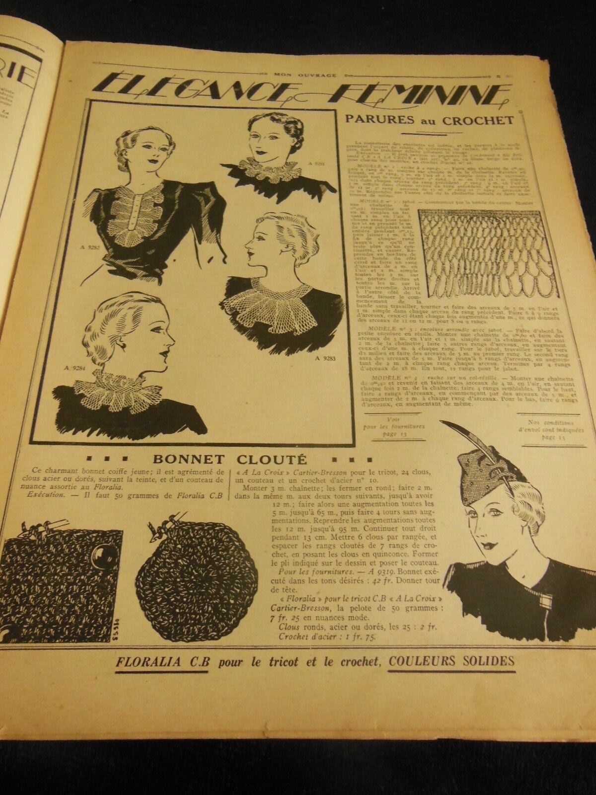 Mon ouvrage 1937 n°343 fleurs séchées bonnet clouté lingerie napperons fruits