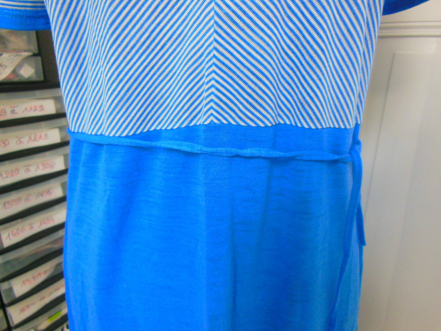 Pur vintage robe ancienne bleu rayure taille 38/40? B7
