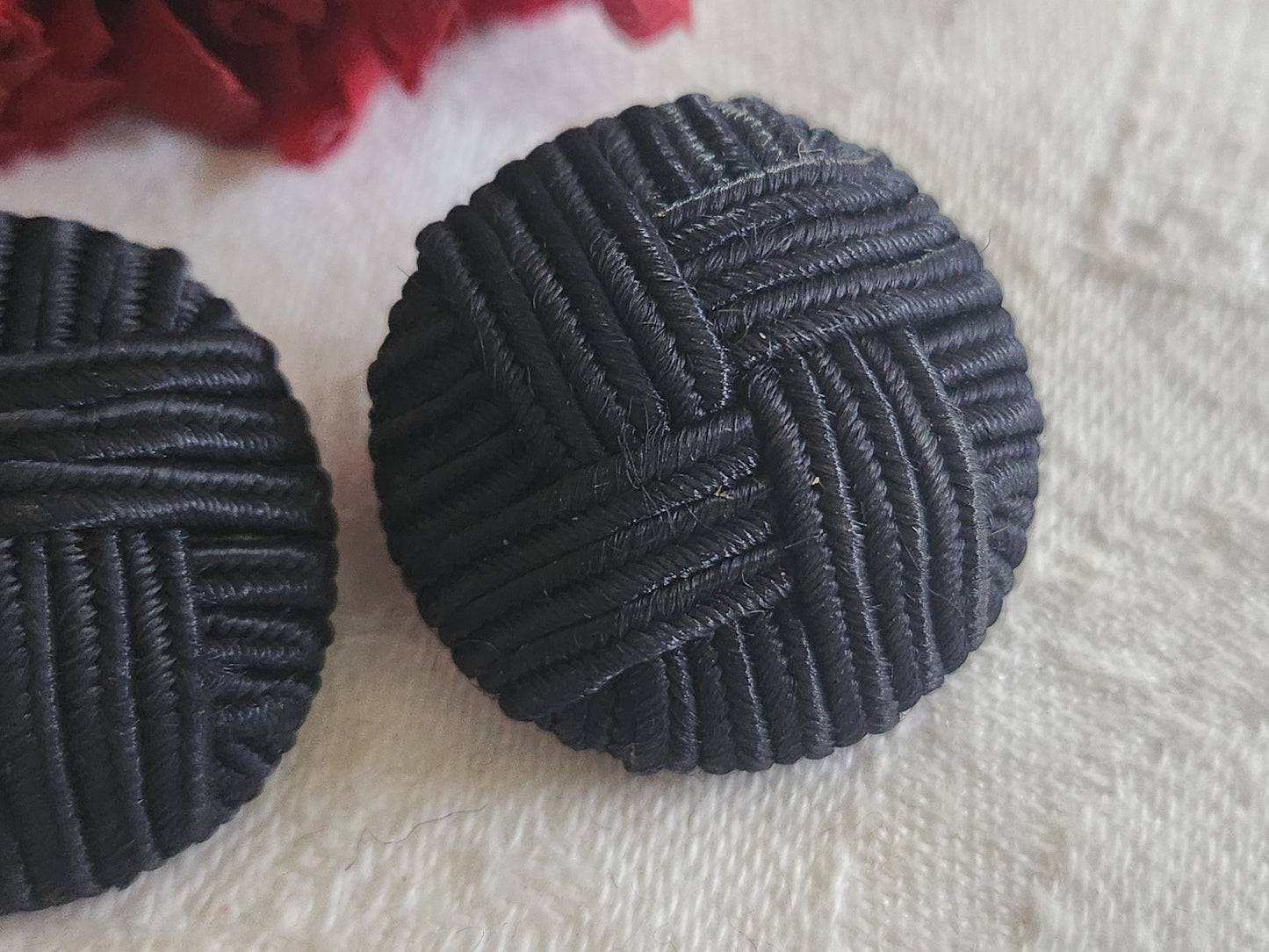 Duo boutons anciens en passementerie bleu pied 2,8 cm ref 6095