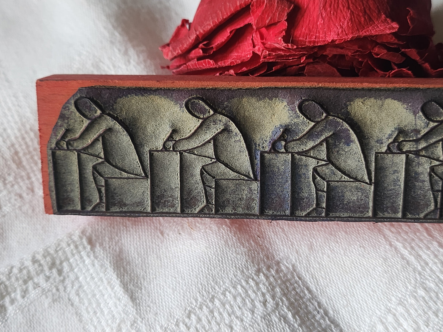 Tampon ancien frise idéale broderie ecriture pupitre collection 16 cm n°53