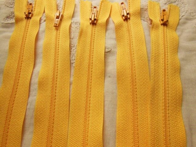 Lot 5 fermetures éclairs jaune orangé 20 cm non- séparable A 32