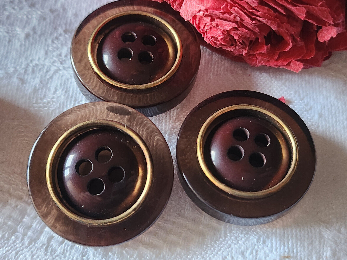 trio gros boutons vintage marron à pied 2,7 cm transparent ref 3150