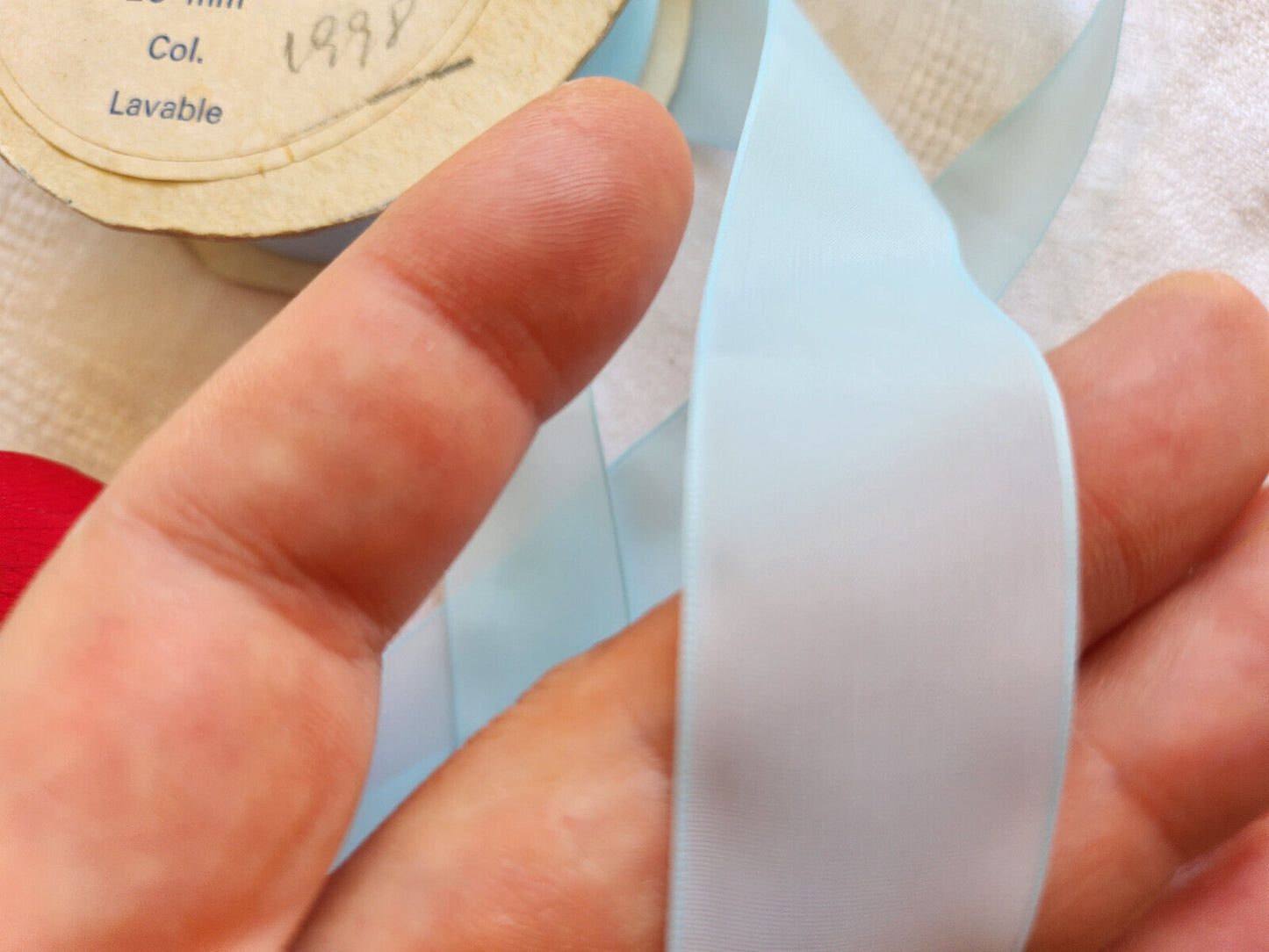 Ruban ancien nylon large bleu transparent 3 mètres 2,5 cm modiste chapeau B5 n°9