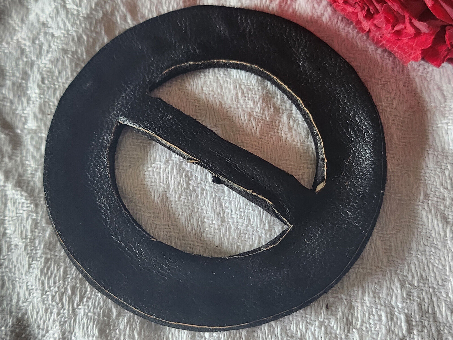Boucle de ceinture ancienne noir daim grosse 6,5 cm ME1