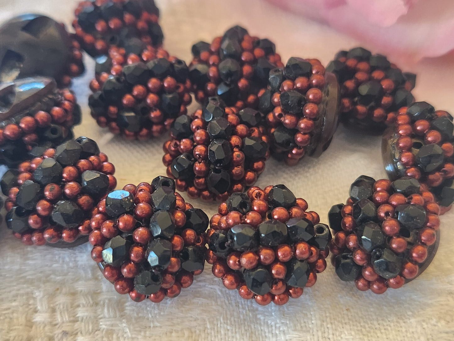 Lot 6 boutons vintage parurier perle en verre bombé 1,5 cm ref 921