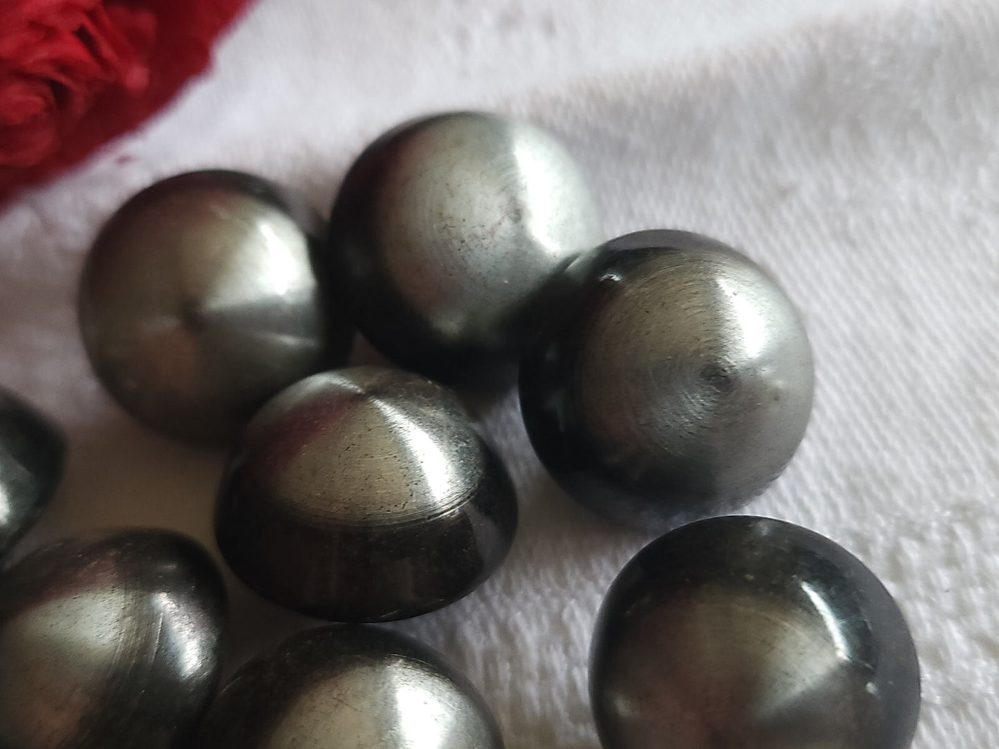 Lot 10 boutons vintage en métal argenté noir bombé superbe 1,7 cm ref 5272