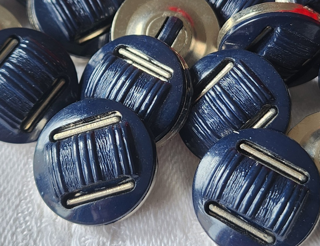 Lot 12 boutons vintage bleu acrylique argenté 1,7 cm ref 3547