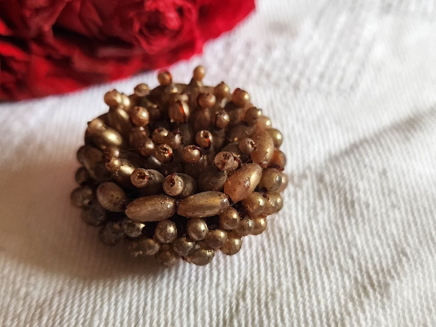 Bouton vintage métal torsade perle main bijoux parurier 2,6 cm D19E