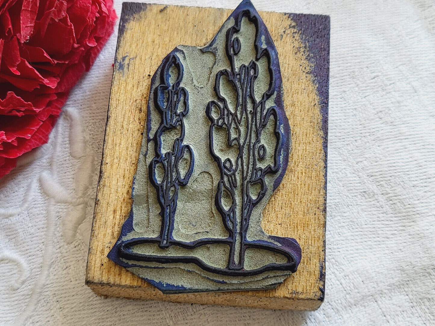 Tampon ancien végétal arbre? Légume? idéal broderie scrap couture T8-26