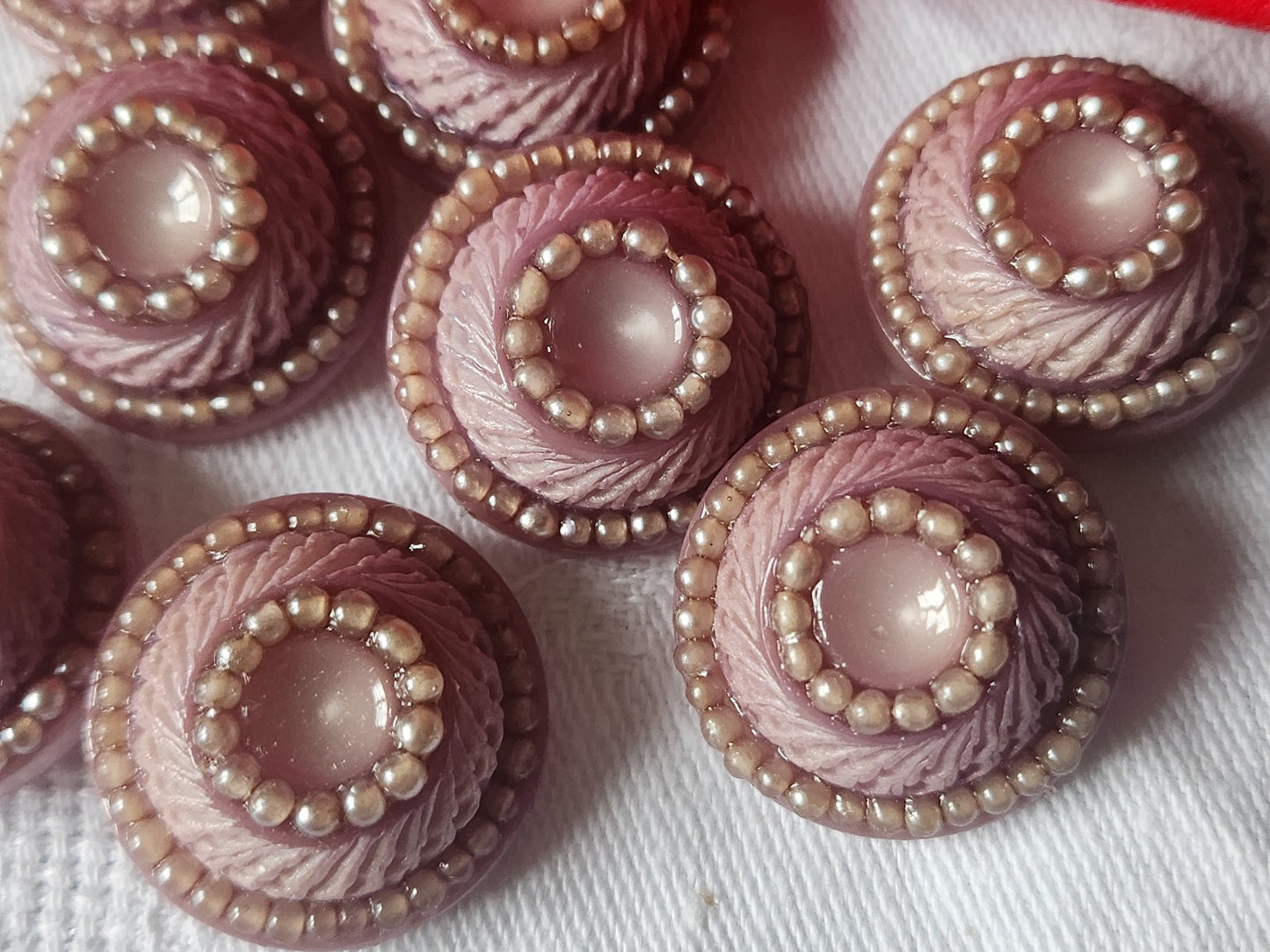 Lot 6 boutons vintage à pied perlé violet superbe 2,3 cm ref 1822