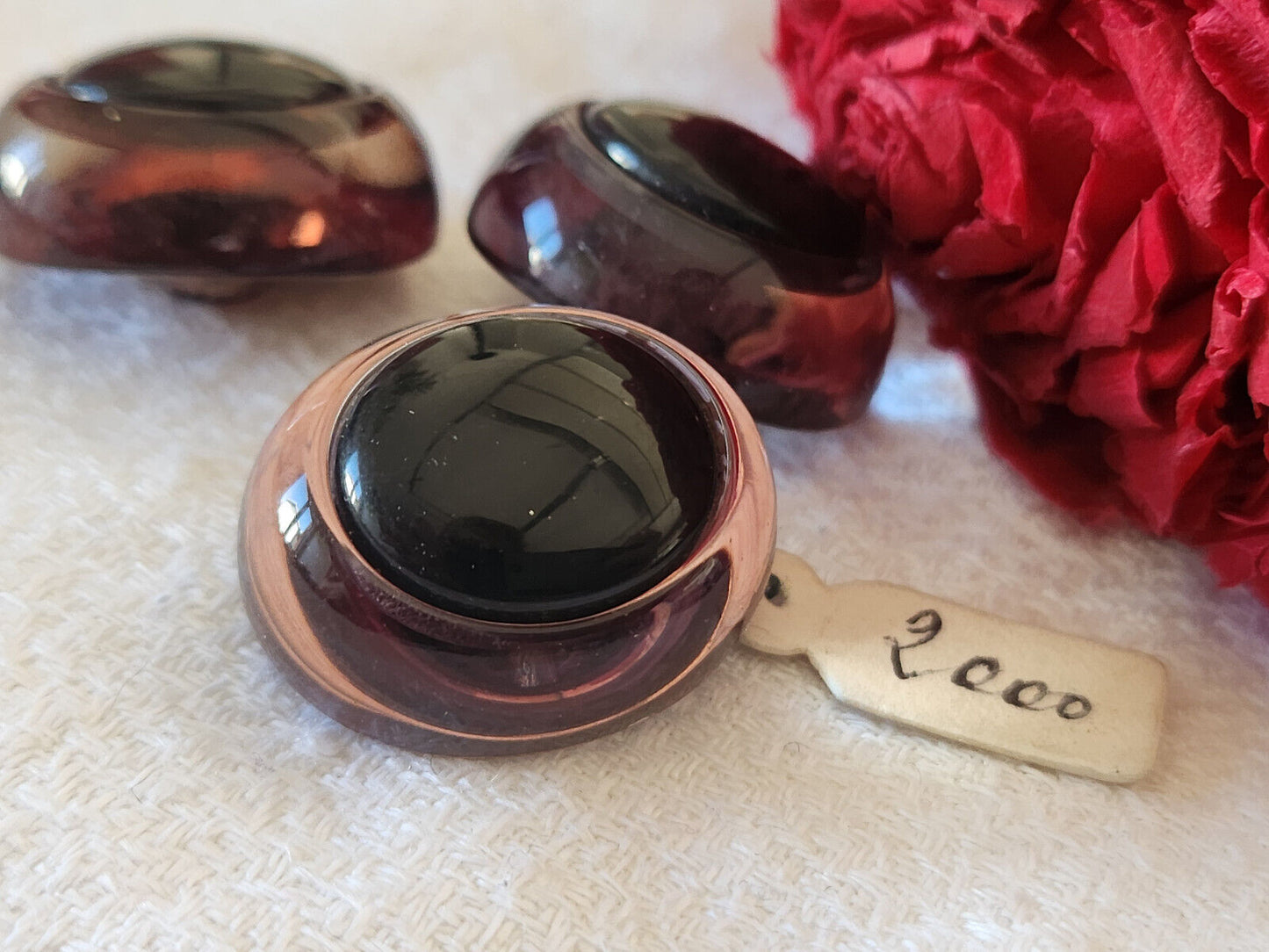 Trio boutons vintage ovale violet orange interresant bombé 2 sur 2,5 cm ref 223