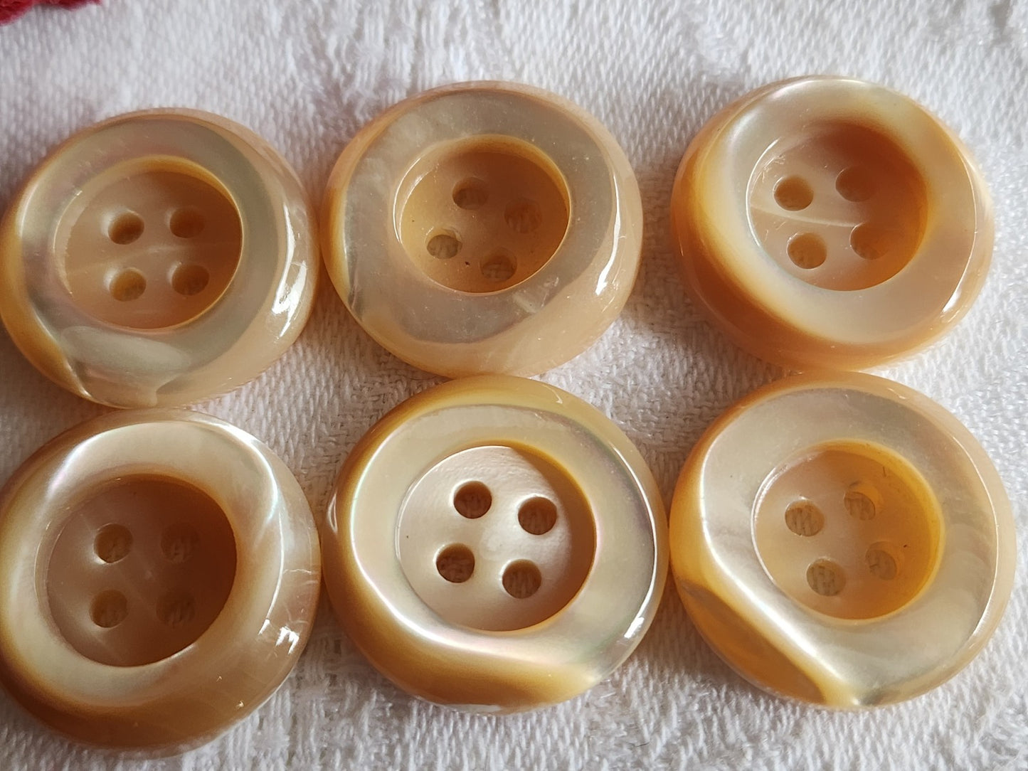 Lot 6 boutons anciens en nacre beige épais bord 2,2 cm lourd ref 5986