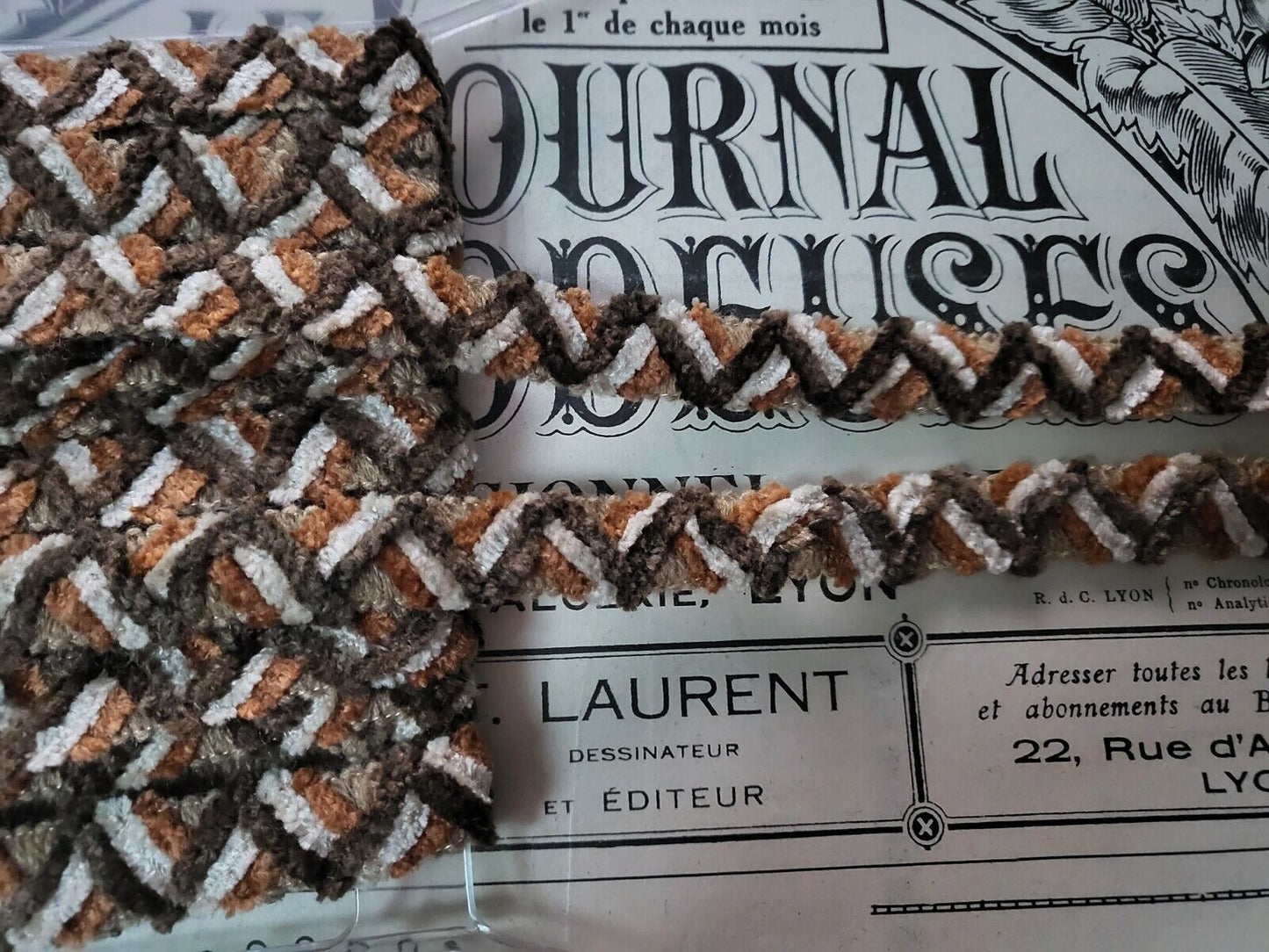 Galon camaïeu marron chenille original 2 mètres / 1,5 cm moderne bordure A2