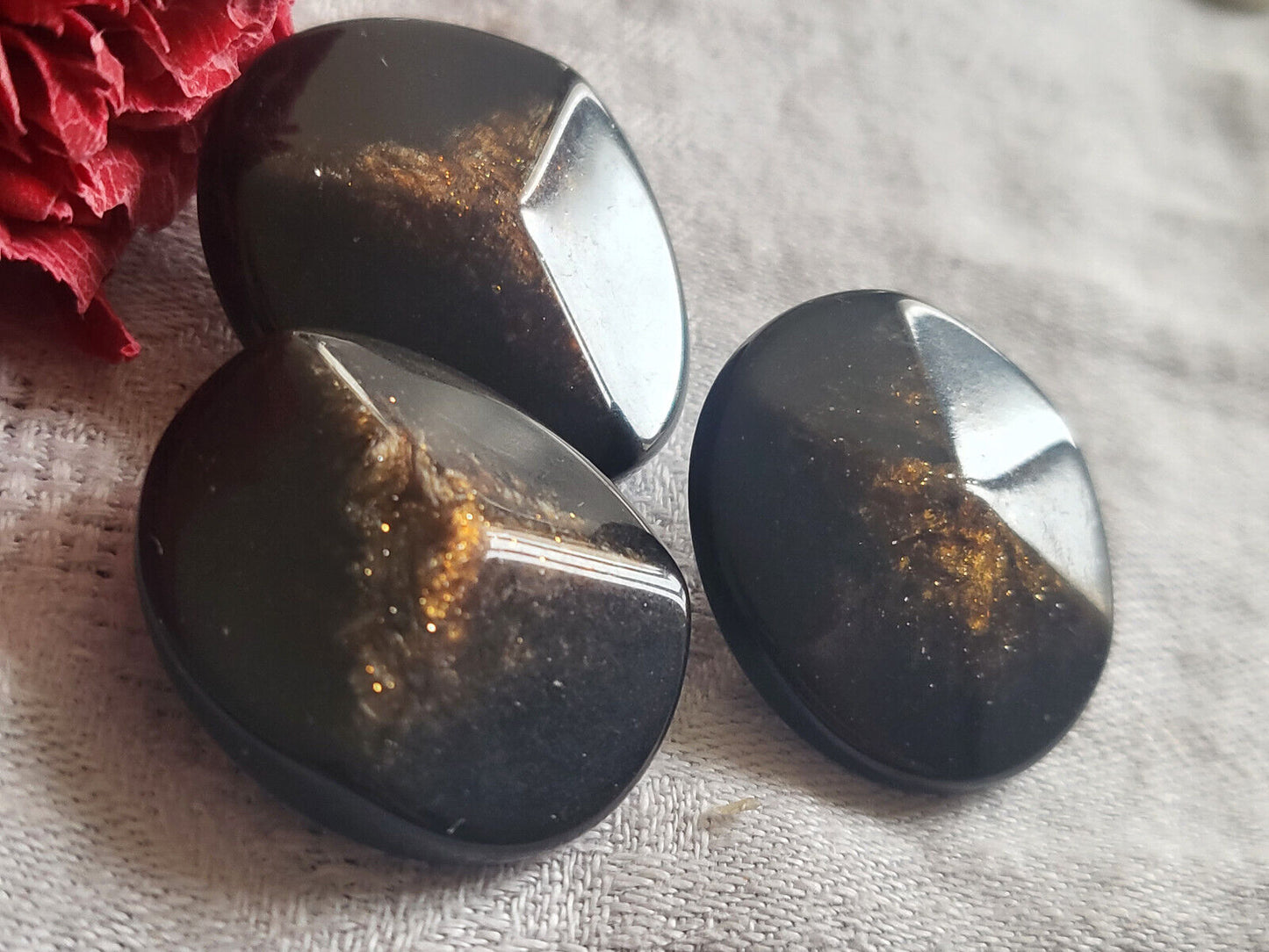 Trio gros boutons vintage marron paillette à pied 2,7 cm et 3 cm ref 5310