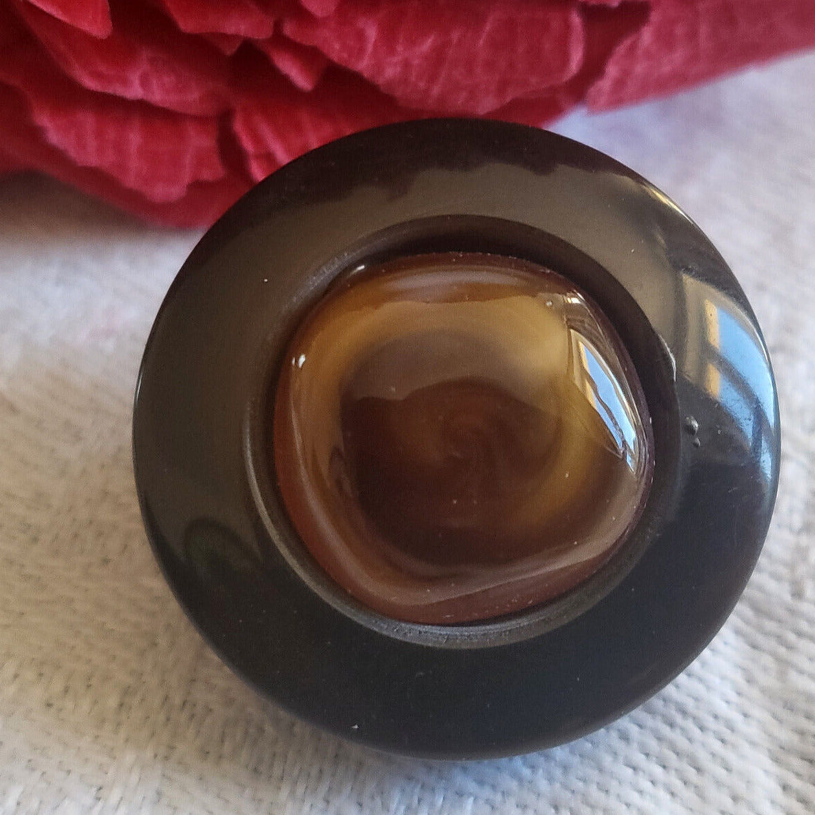 Bouton vintage marron cœur en pierre ou verre diamètre 2,1 cm G9L