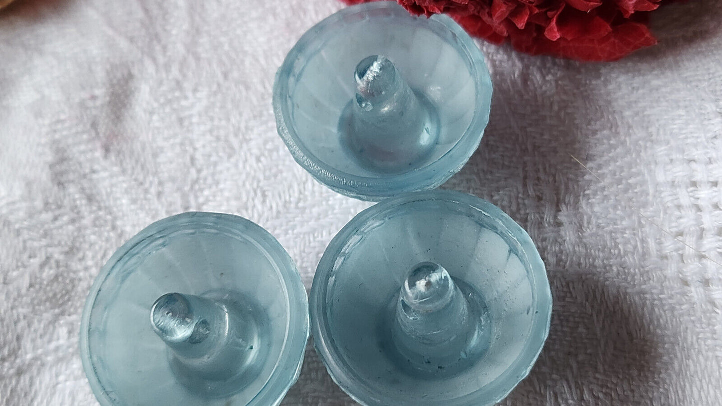 Trio boutons anciens bleu texturé volume pied 2,3 cm ref 2290