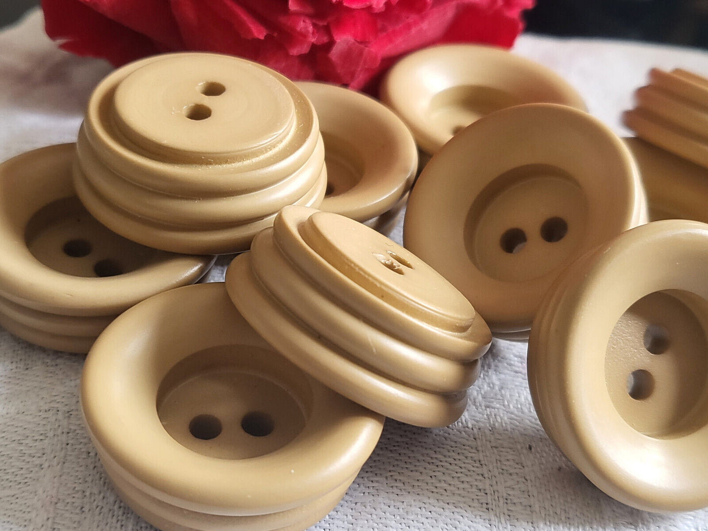 Lot 6 gros boutons vintage marron beige haut épais 2,6 cm ref 1241