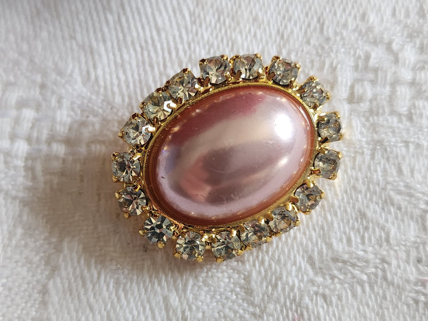Bouton vintage en métal strass ovale cabochon rose bijoux 2,5 sur 2 cm D14M