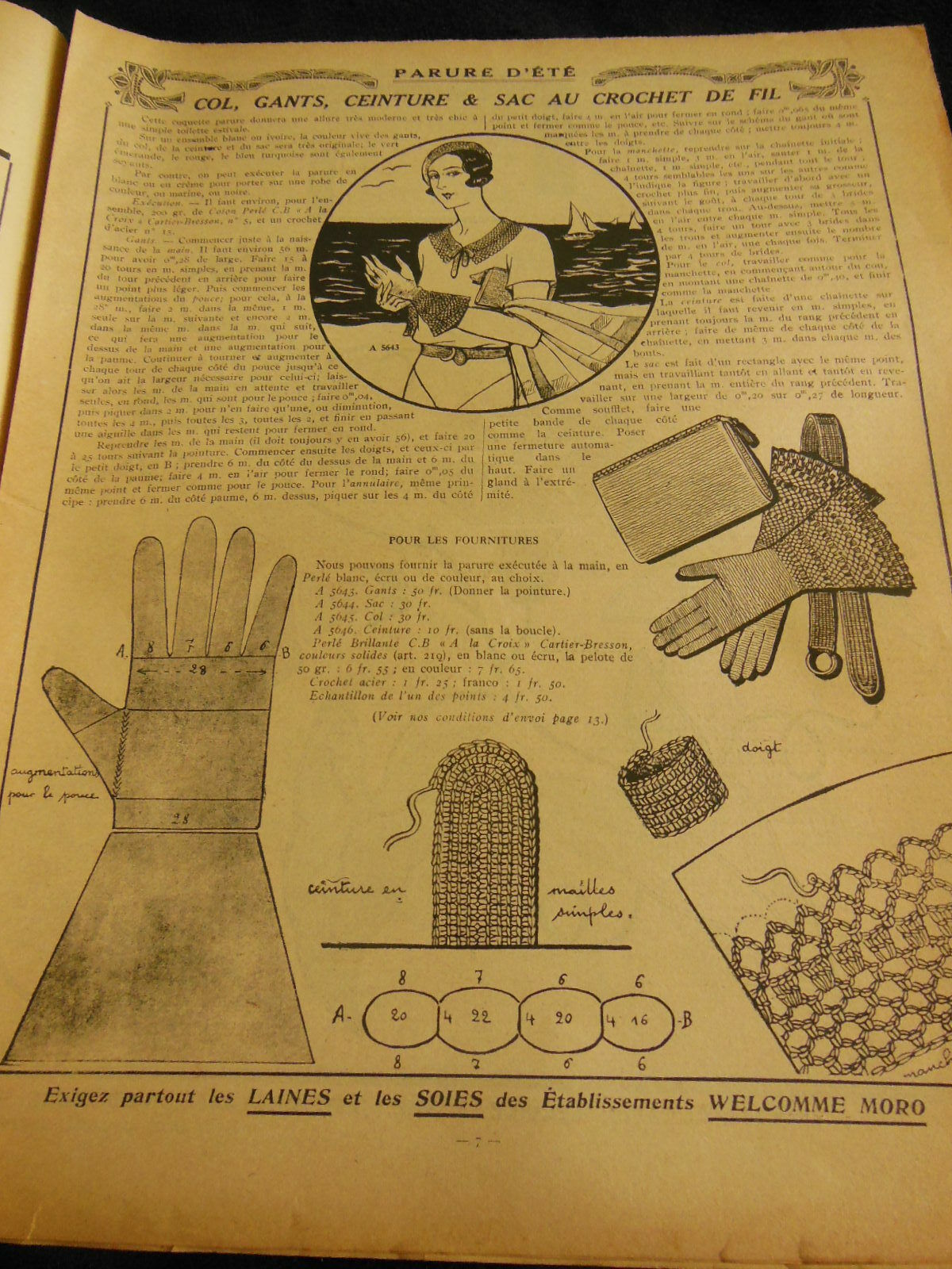 Mon ouvrage 1933 n°250 aube en filet d'Art, pochettes brodées liserons