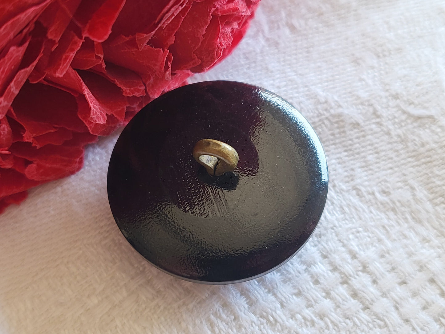 Vintage bouton en passementerie cœur noir pied laiton 2,7 cm G19F