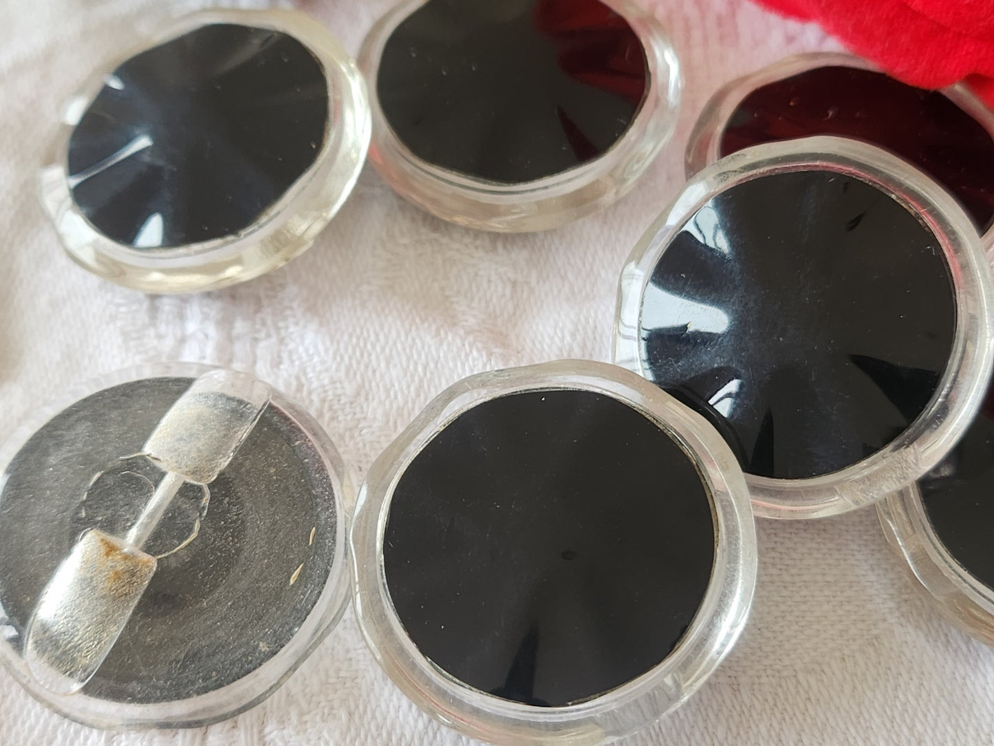 Lot 6 gros boutons vintage noir transparent pied 2,9 cm ref 3940