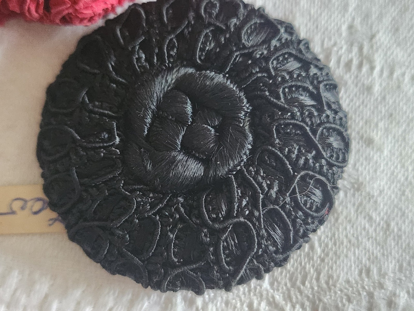 Enorme bouton ancien en passementerie noir superbe 4,3 cm ref 6090