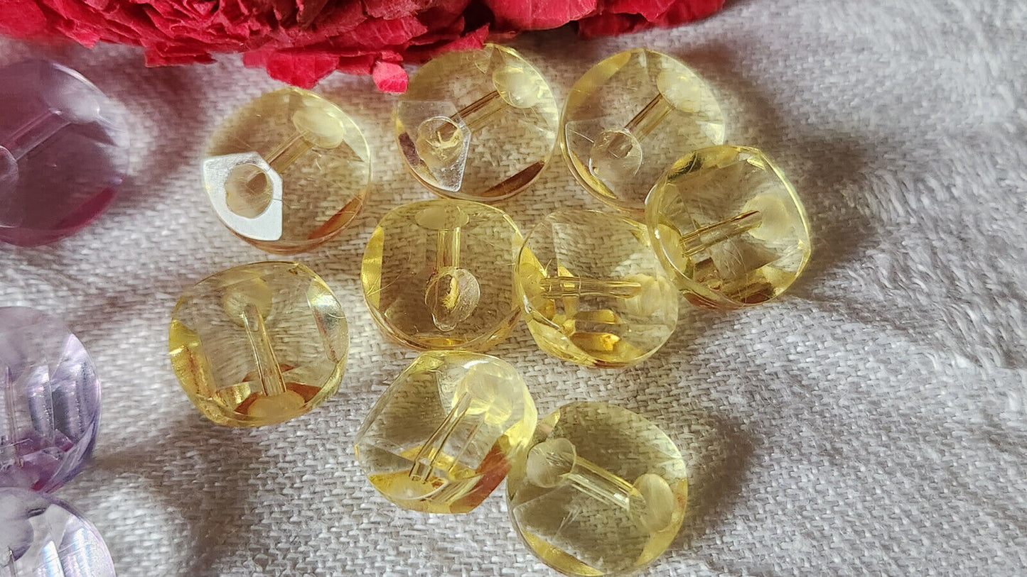 Lot 16 boutons vintage jaune violet 2 serie effet strass 1,1 et 1,3 cm ref 1261