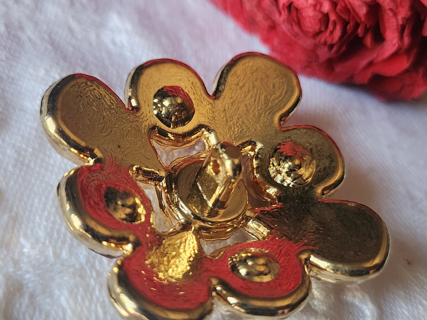 Enorme bouton vintage kitch doré plastique strass en verre 3,8 cm ref 5539