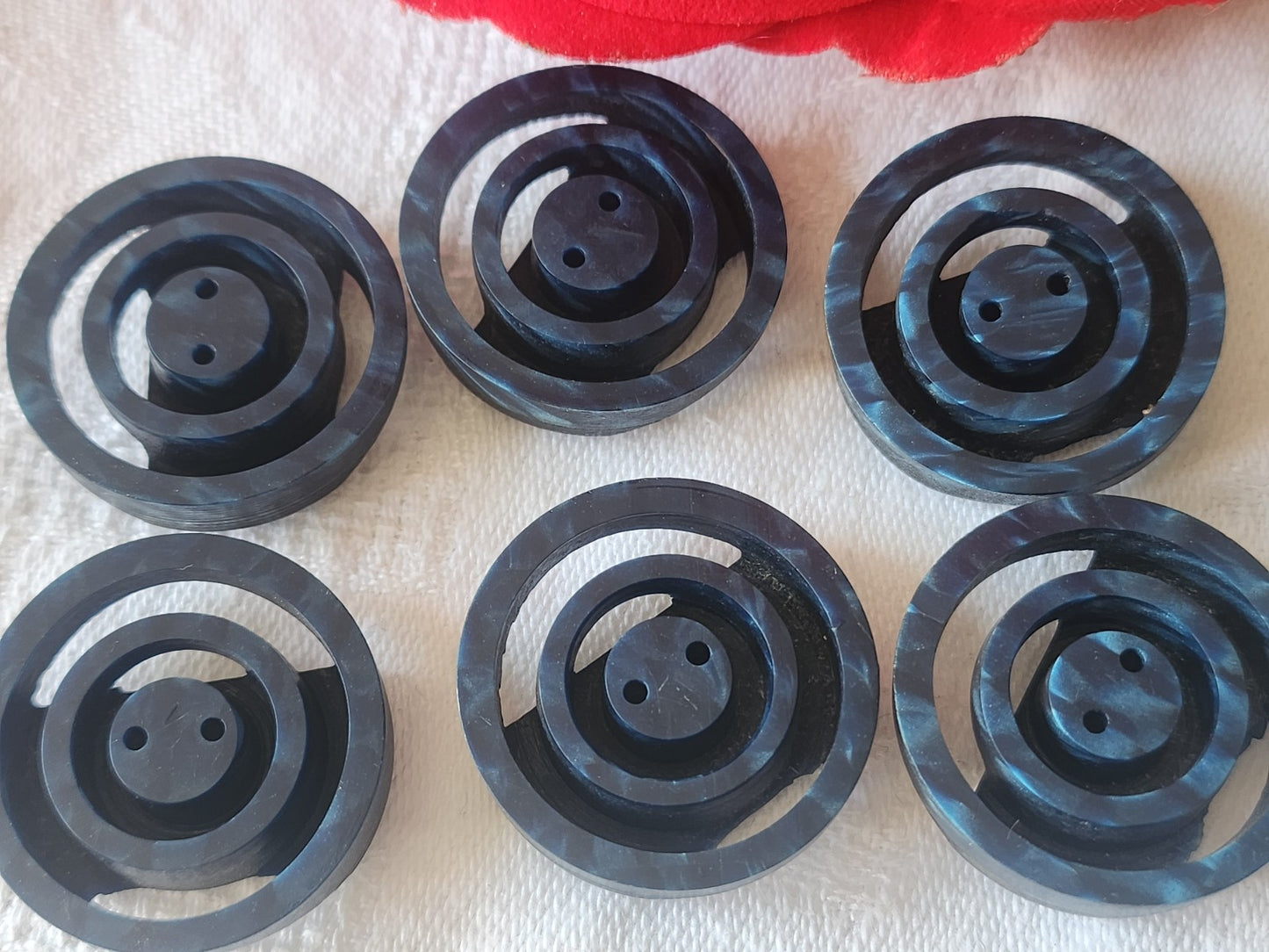 Lot 6 gros boutons anciens art deco bicolore ajouré bleu 2,7 cm ref 1419