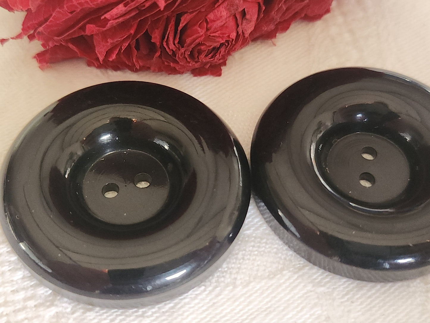 Duo gros boutons vintage noir XXL 3,9 cm ou 39 mm ref 5862