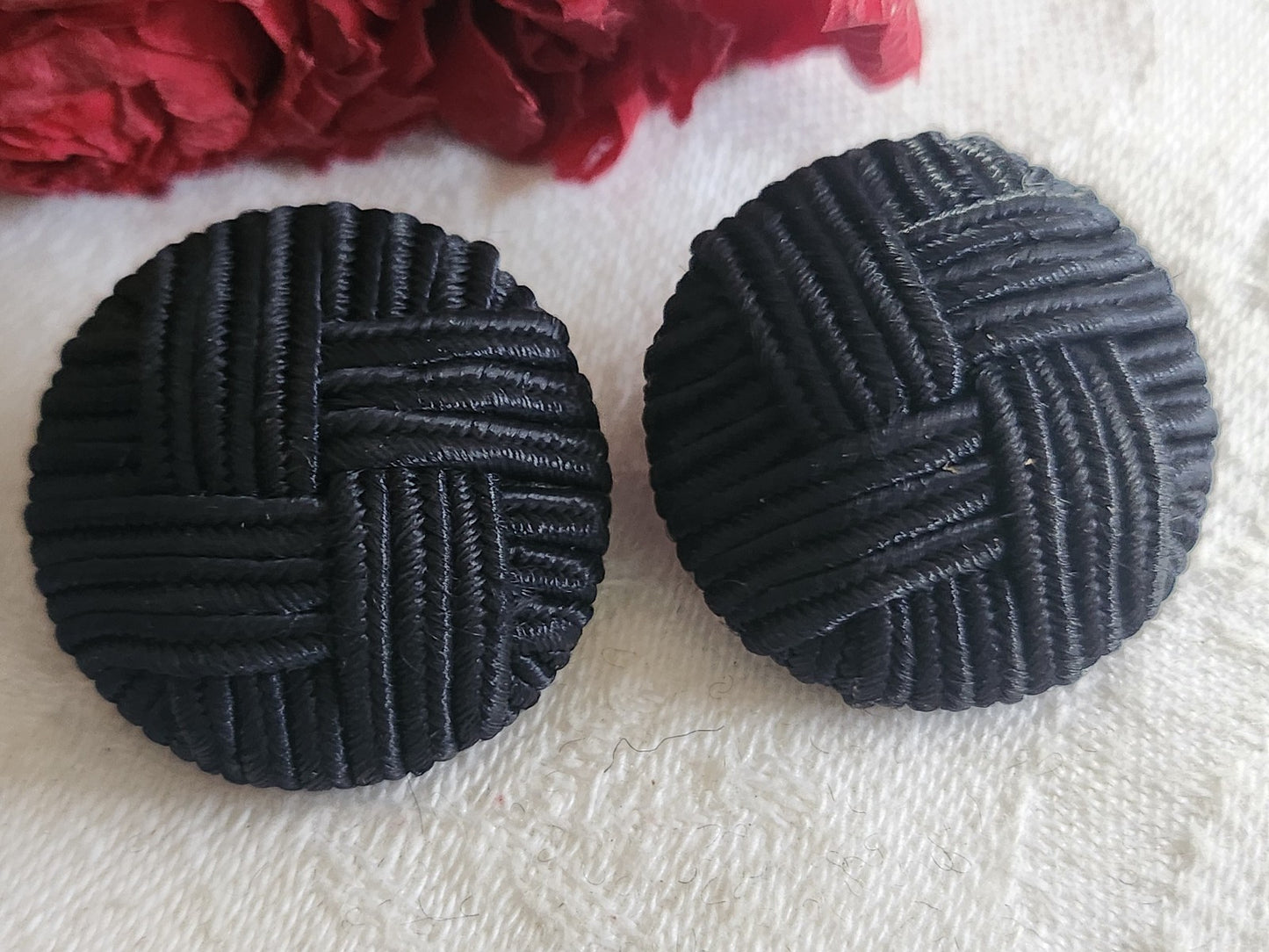 Duo boutons anciens en passementerie bleu pied 2,8 cm ref 6095