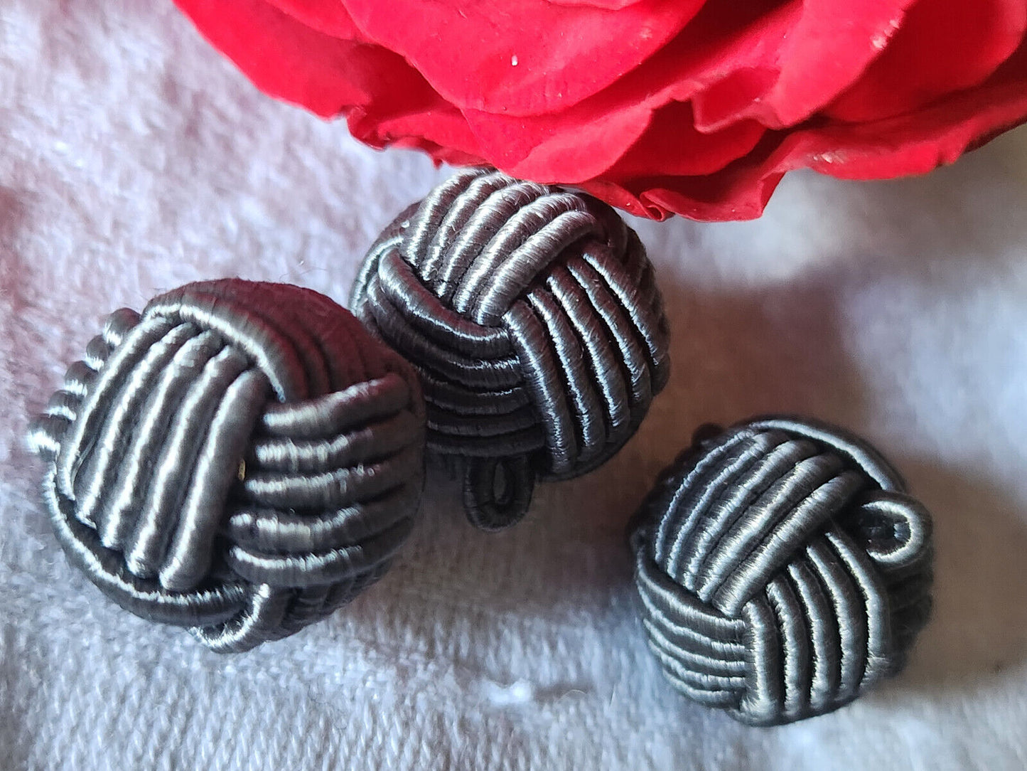 Trio boutons anciens passementerie gris boule grelot 1,5 cm D12Q