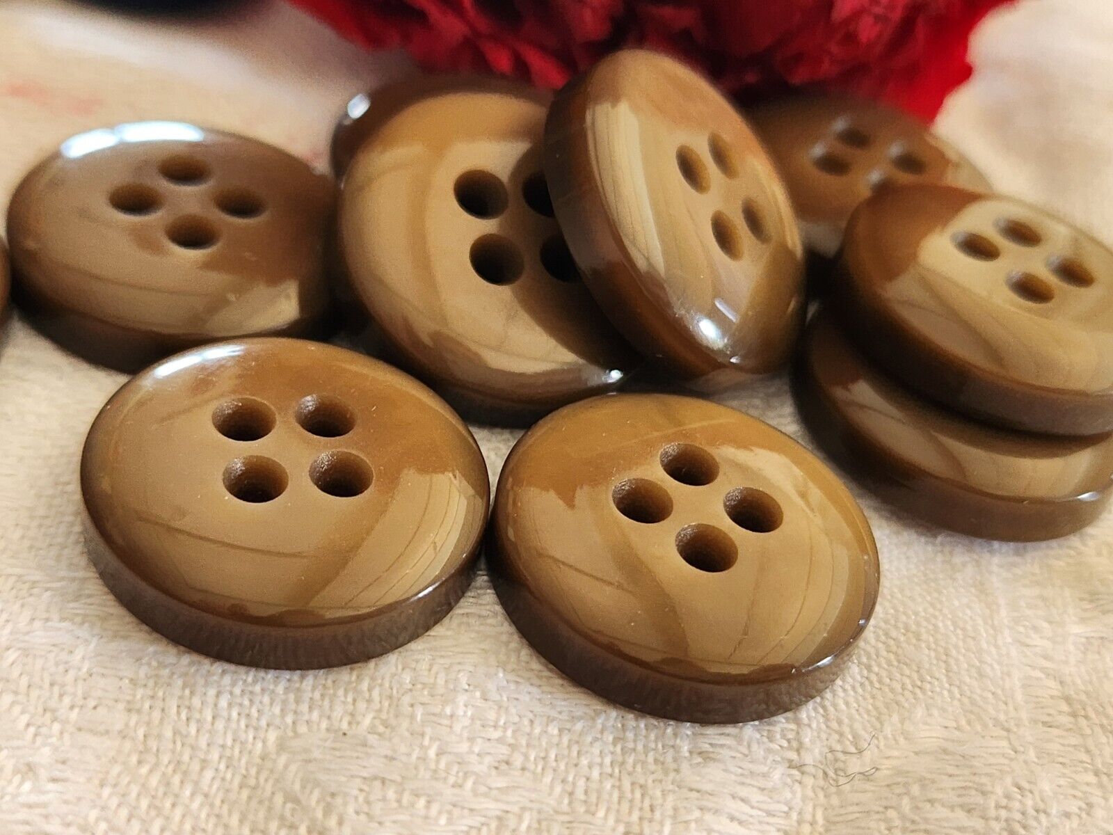 Lot De 6 Boutons Vintage Marron Lumineux - Diamètre 23 Mm, Gros Trous, Référence 455, Occasion