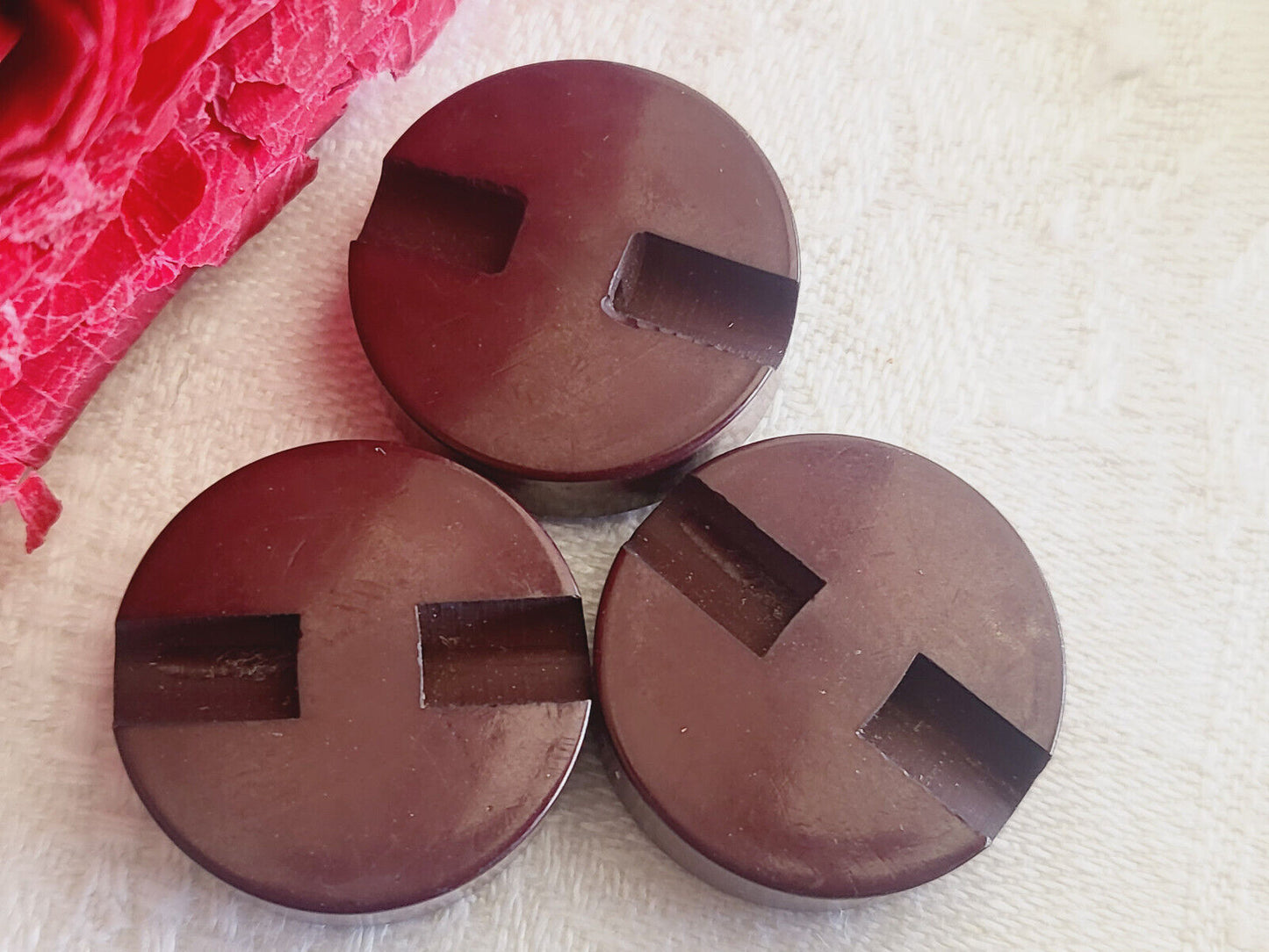 Trio boutons vintage à pied cabochon en nacre marron gris 2 cm pied G9K
