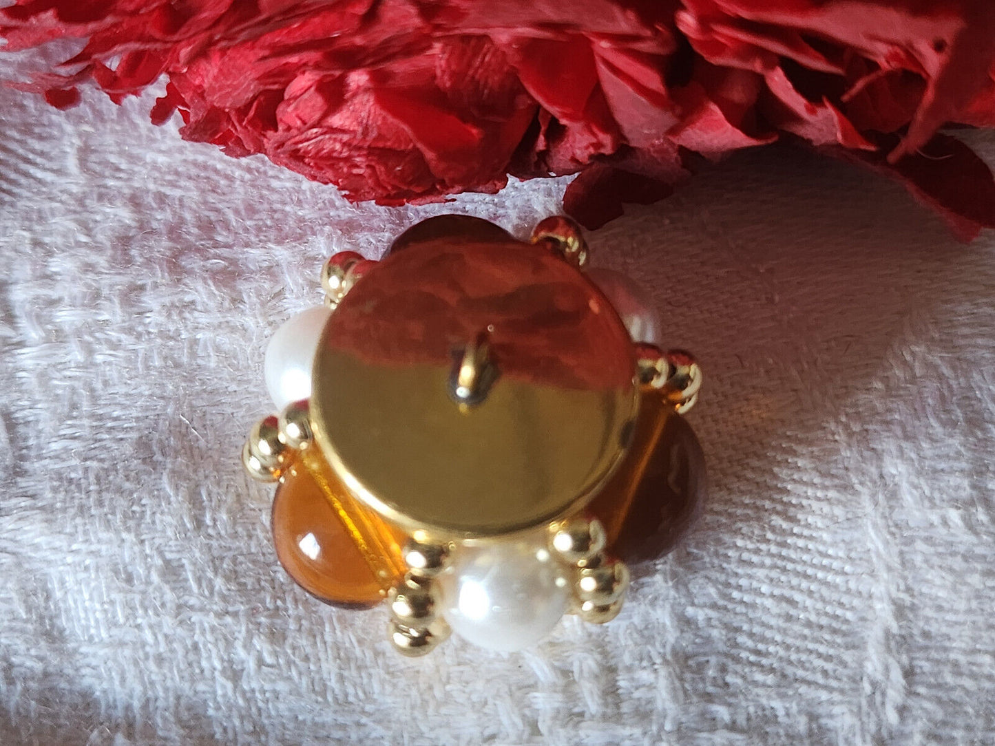 Bouton vintage métal torsade perle en verre parurier orange 2,7 cm G8H