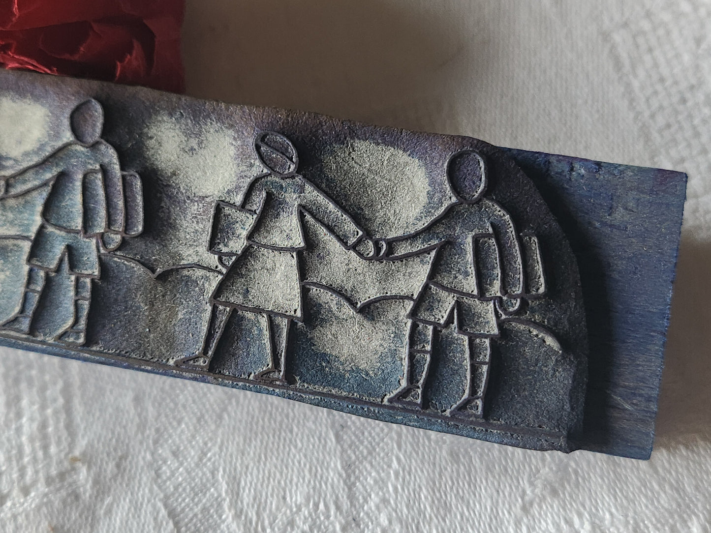 Tampon ancien frise idéale broderie couple livre collection 16 cm n°52