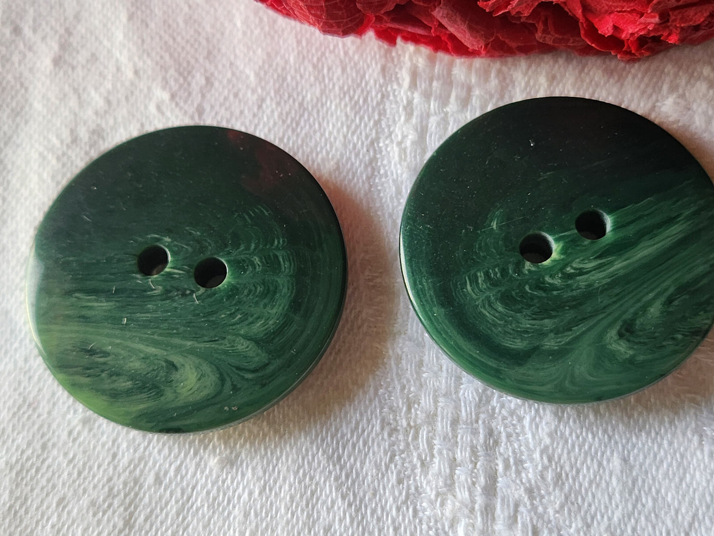 Duo gros boutons vintage vert 3,4 cm trous veste manteau ref 797