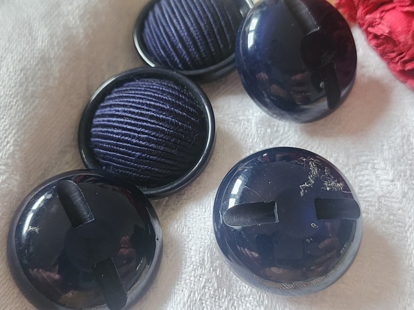 lot 5 gros boutons anciens vintage passementerie bleu 2,6 cm ref 2509