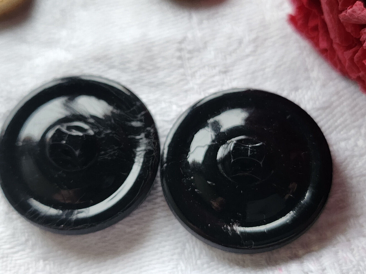Duo gros bouton ancien en verre noir argenté pied 2,6 cm ref 3071