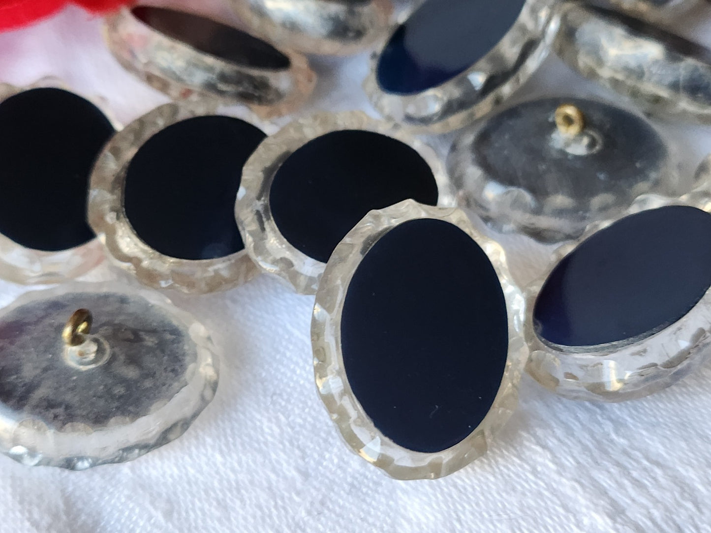 Lot 6 gros boutons anciens effet strass resine bleu 2,7 sur 2,2 cm ref 3898