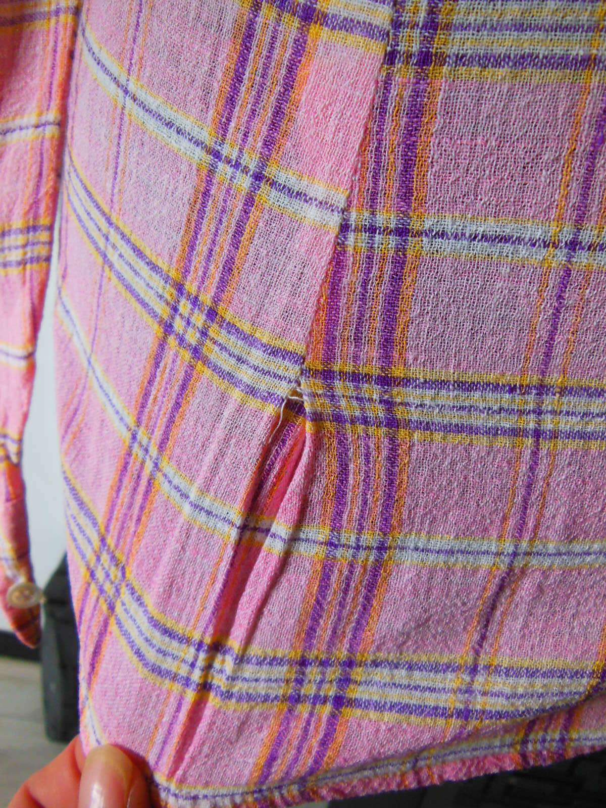 Pur vintage ancienne chemise chemisier rose carreaux fine taille 36 B5
