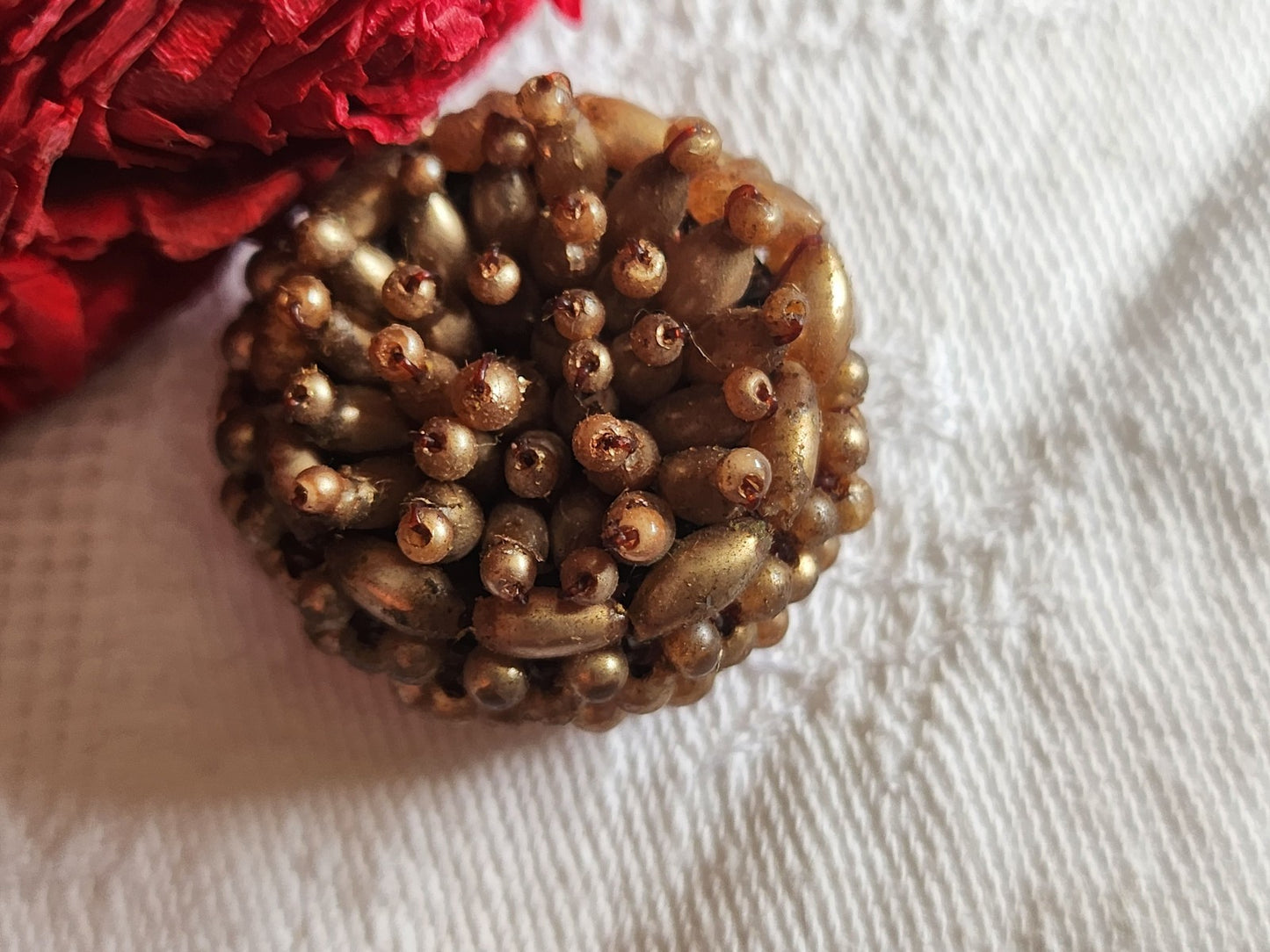 Bouton vintage métal torsade perle main bijoux parurier 2,6 cm D19E