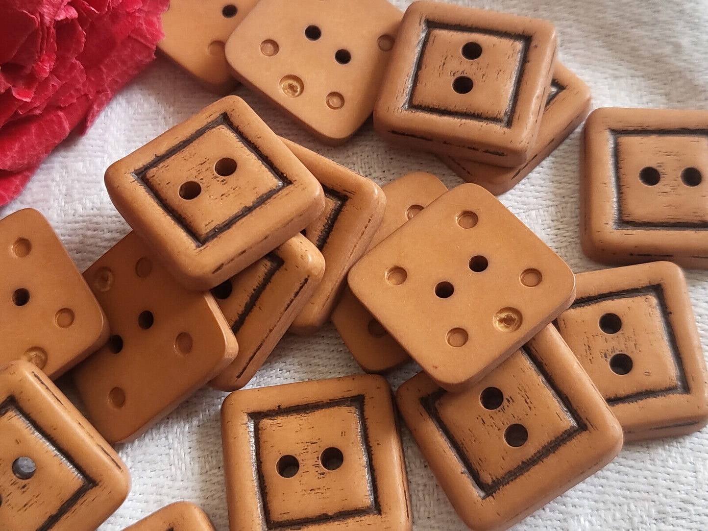 Lot 16 boutons marron vintage marron ocre mat carré 1,7 cm ref 2451