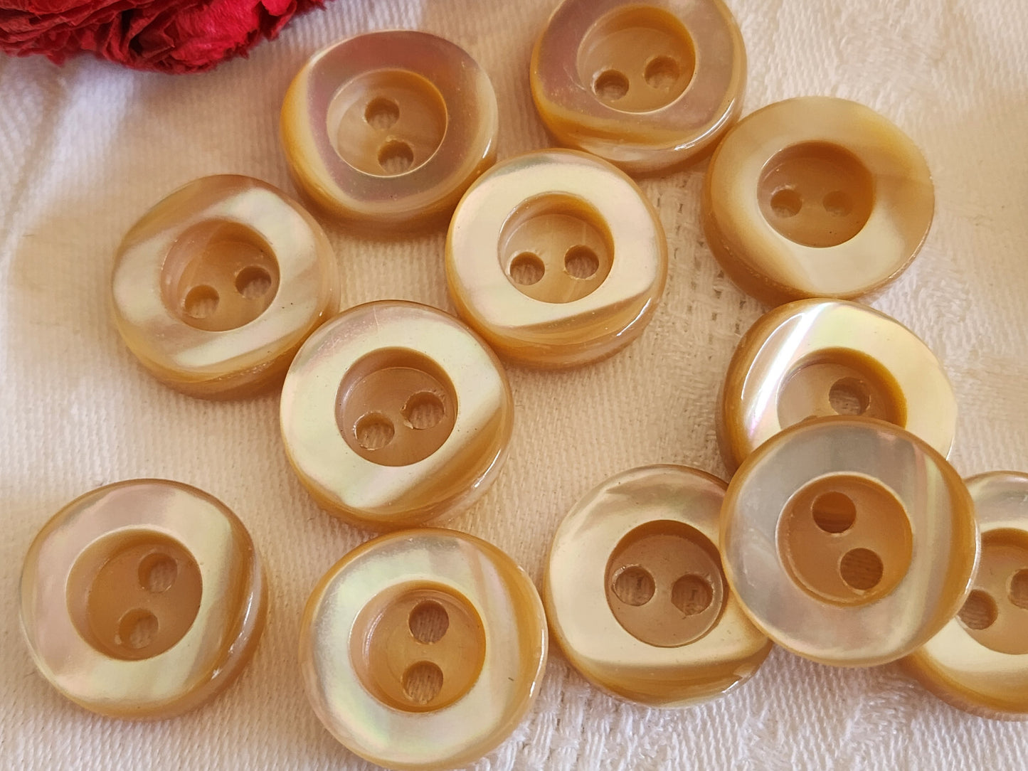 Lot 6 hauts boutons anciens en nacre créme 1,9 cm lourd ref 594