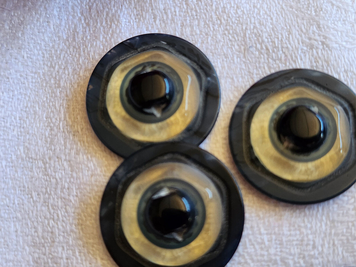 Trio boutons vintage bleu foncé inclusion doré pied 2,2 cm ref 5074