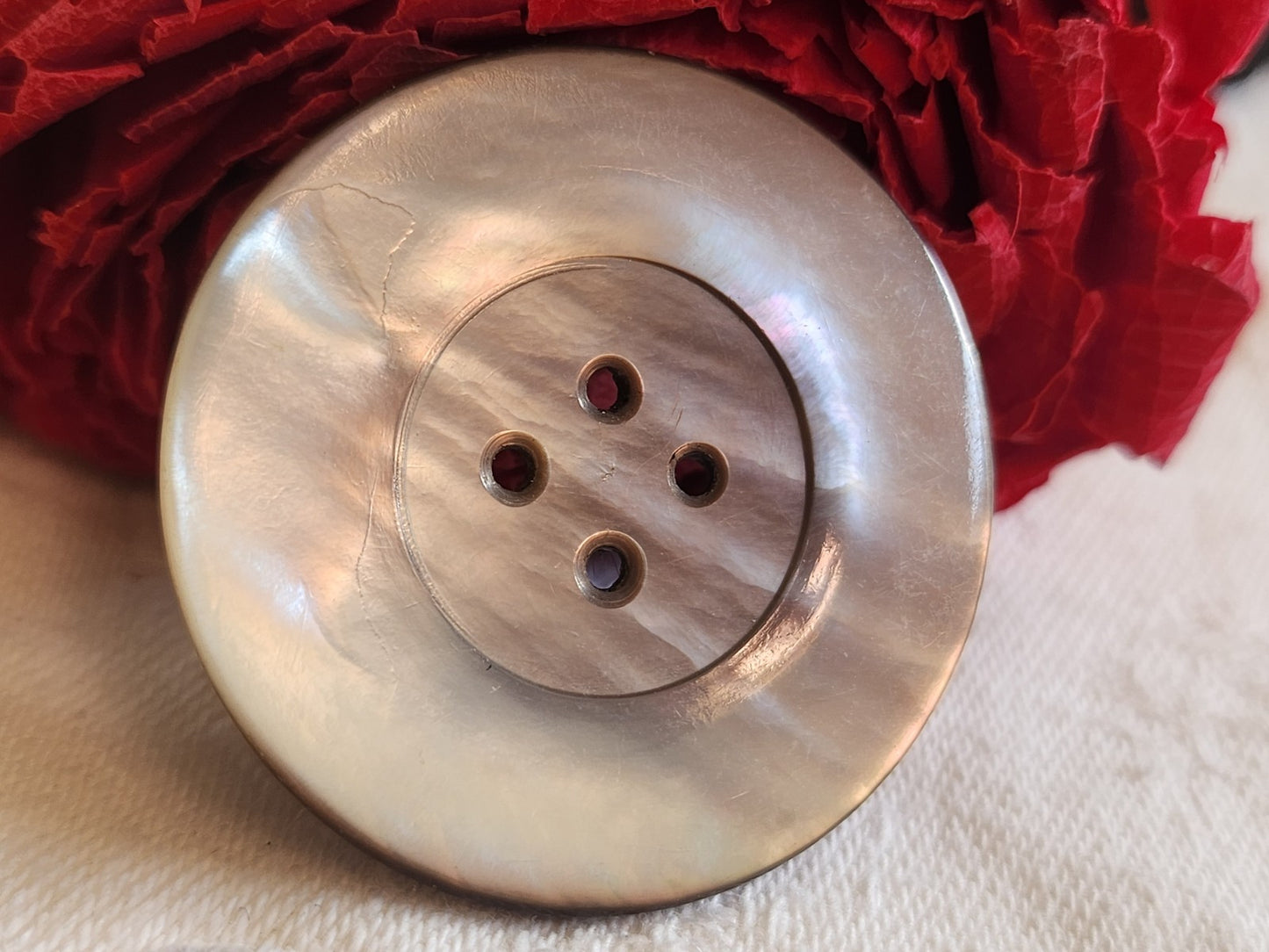 gros bouton ancien en nacre gris / grise diamètre: 3,6 cm D7F