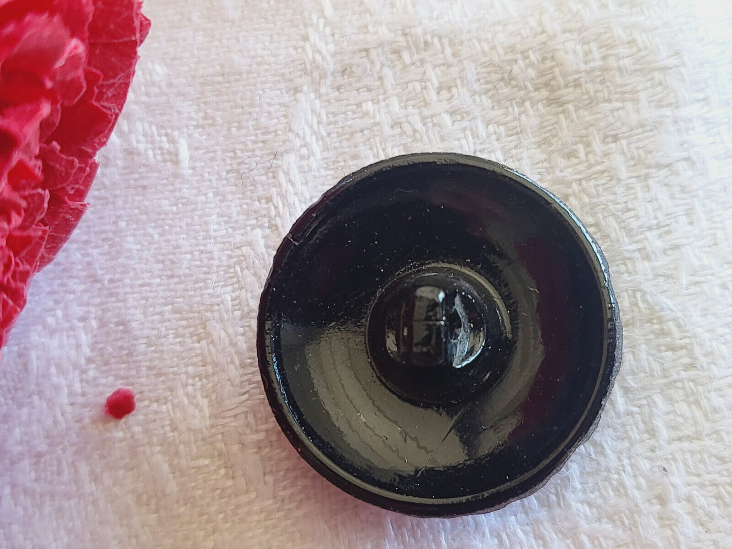 Bouton ancien en verre noir picot doré pied vintage 2,1 cm D14G