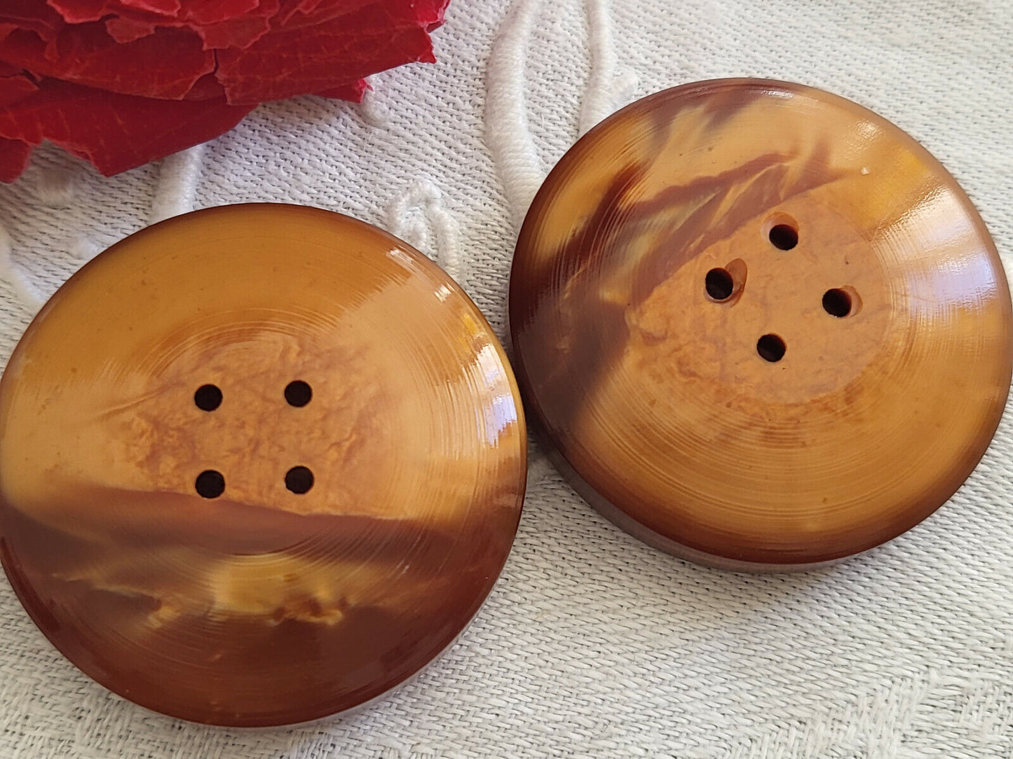 Duo gros boutons vintage marron roux épais 3,5 cm ref 2009