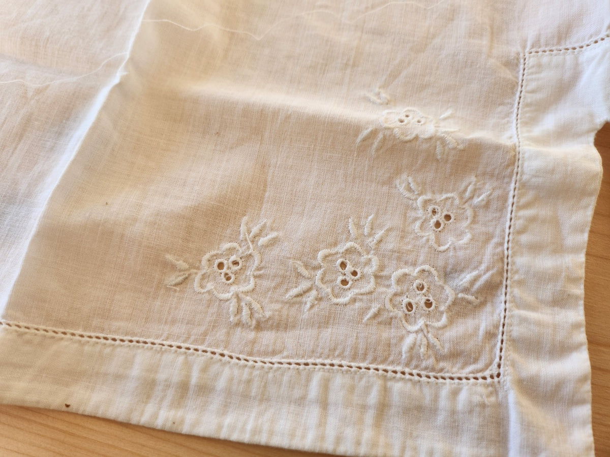 Dentelle ancienne bas jupon fendue broderie 64 cm incrustation appli T3-2